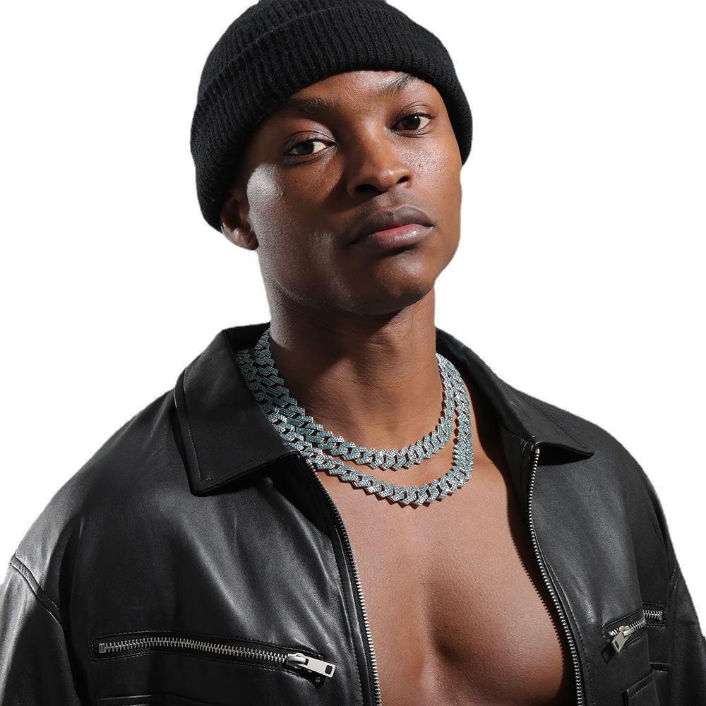 Explosive trendy Cuban chain box buckle full of diamond hip-hop jewelry_voghion.com