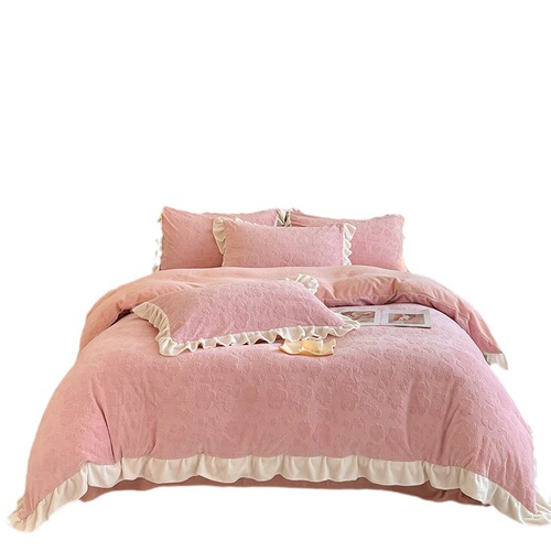 Winter milk velvet four-piece wholesale solid color coral velvet quilt cover thickened double-sided flannel anti-static bed use