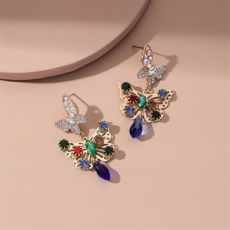 New Style Creative Colorized Butterfly Alloy Inlaid Rhinestone Earrings display picture 2