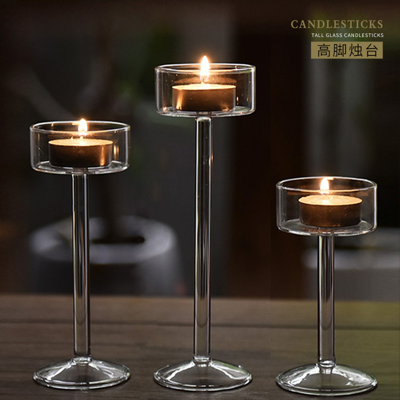 Mingxuan vidrio soplado candelabro de mango largo candelabro alto de estilo europeo cena romántica decoración de moda