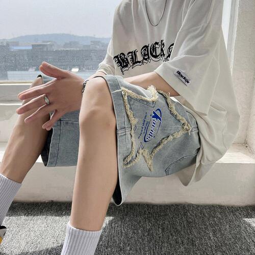 Casual Denim Short Pants for Men - Summer Thin Version, Streetwear Brand, Ins Style, High Street, American Wash Design, Unique Five-Finger Pants