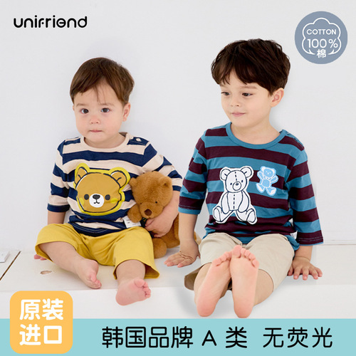 unifriend 2024韩国儿童家居服7分套装宝宝空调房睡衣卡通纯棉A类
