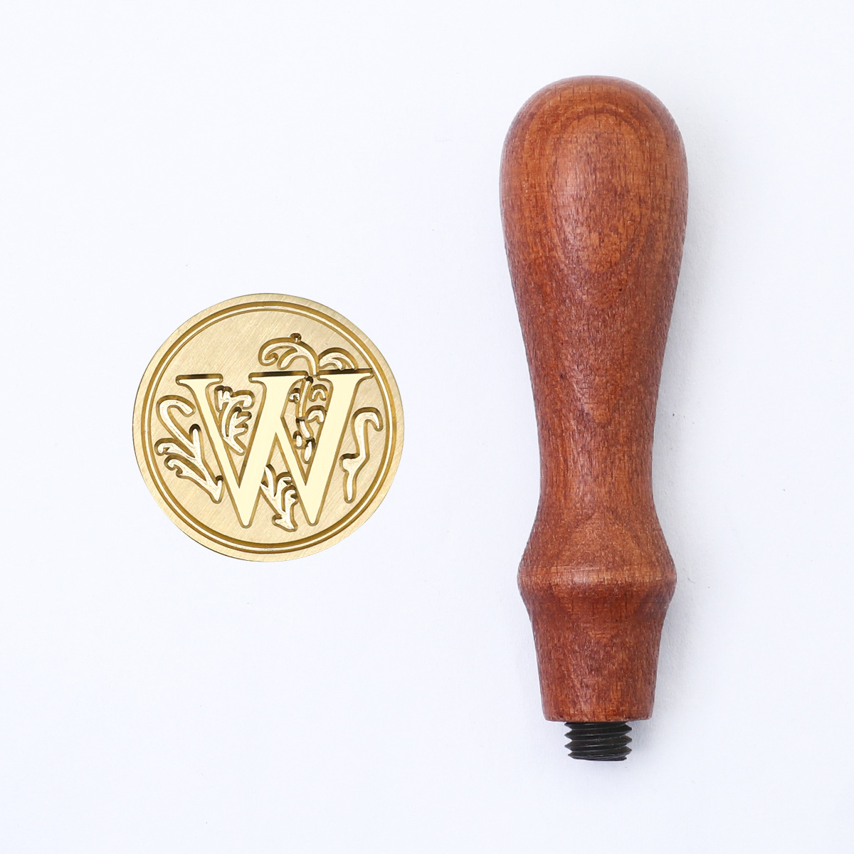 Sello de pintura de fuego retro cabeza de capítulo letra europea sello de un solo capítulo mango de madera cuenta de mano sello de pintura de fuego cabeza de cobre redondo sólido