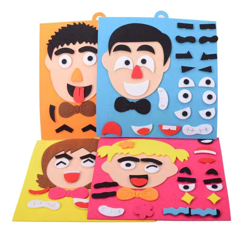 Children's early education educational toys facial expression stickers changing felt puzzle non-woven handmade diy material package