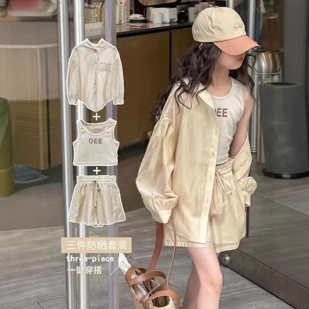 Korean-Style Girls' Summer Sun Protection Clothing Set 2026 New Model for Older Children, Korean-Style Casual Uv Protection Clothing Summer Set
