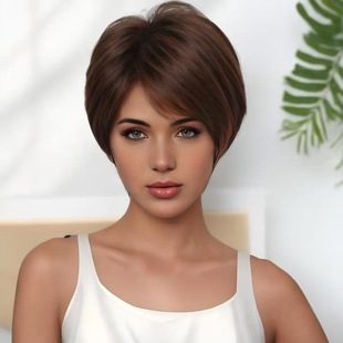 Cross-border foreign trade European and American fashion wig female short straight hair mechanism BOBO chemical fiber wig headgear wig factory supply
