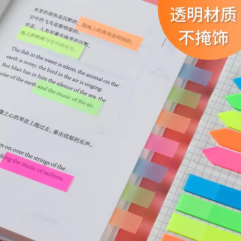 Indicador fluorescente de color verdadero etiqueta papel de nota etiqueta etiqueta de escritura etiqueta de plástico etiqueta de página transparente etiqueta fluorescente