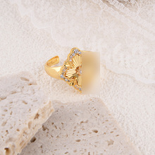 布家五花四叶草歌剧院宫廷珐琅戒指女白贝母天河石CNC精雕18K手饰