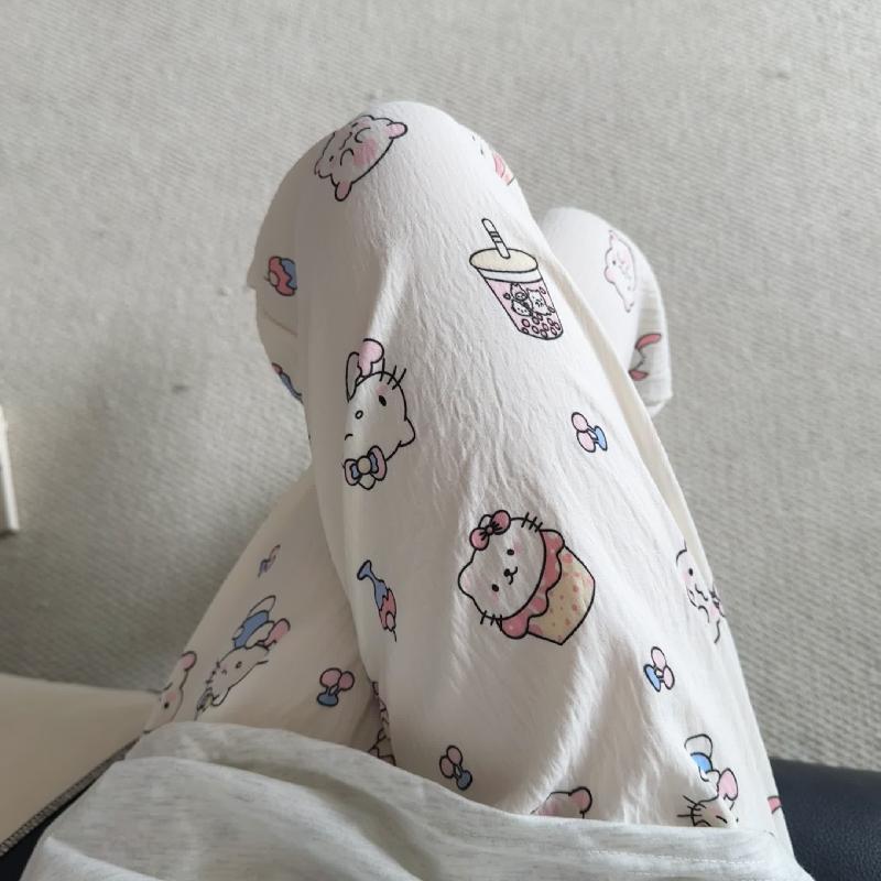 Primavera y verano · Pantalones de pijama casuales para mujeres pantalones a prueba de mosquitos rojos en línea 2025 nuevos pantalones caseros para llevar