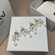 西太后三连排珍珠水滴土星耳钉轻奢小众高级感耳环耳饰