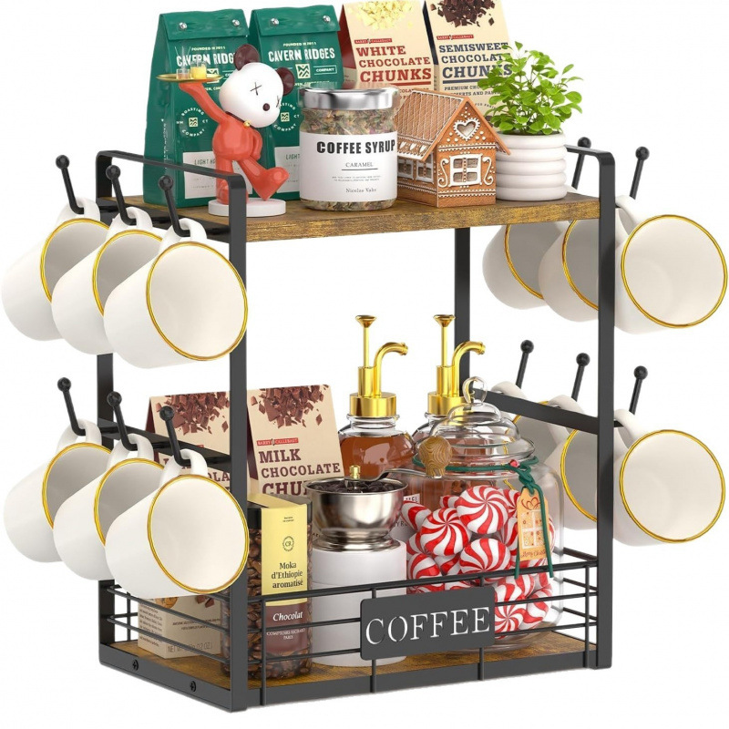 Kitchen storage placement coffee bar station organizer mug rack…