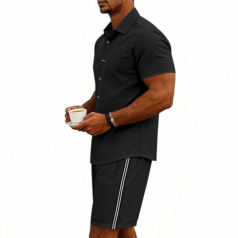 Set uomo estivo con camicia a maniche corte e pantaloncini a righe_voghion.com