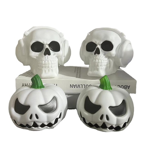 Halloween pumpkin skeleton head scene decoration funny glowing night light LED ornament props night light enameled