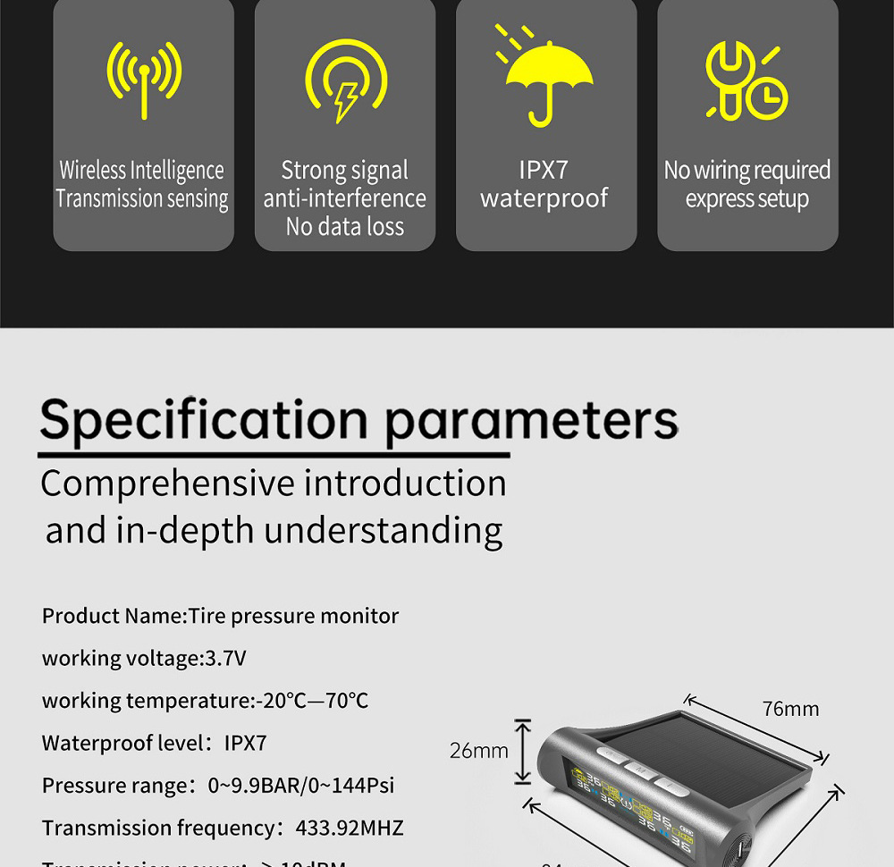 6-Wheel Car Tire Pressure Monitoring, Rv Tire Pressure Monitor, Tpms Tire Pressure Detection, Tire Pressure Detector Cross-Mirror