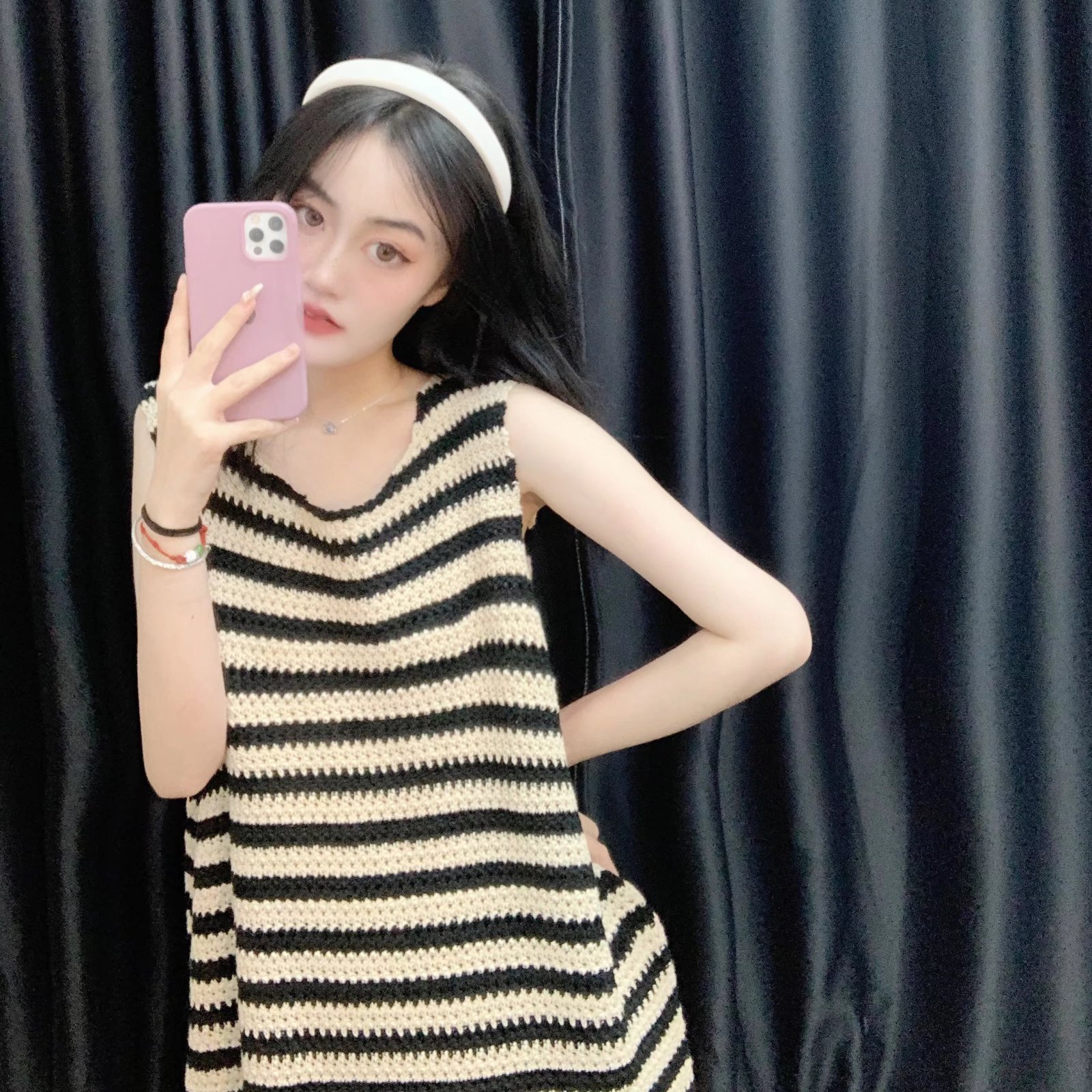 striped sleeveless knitted loose dress nihaostyles clothing wholesale NSAM82355