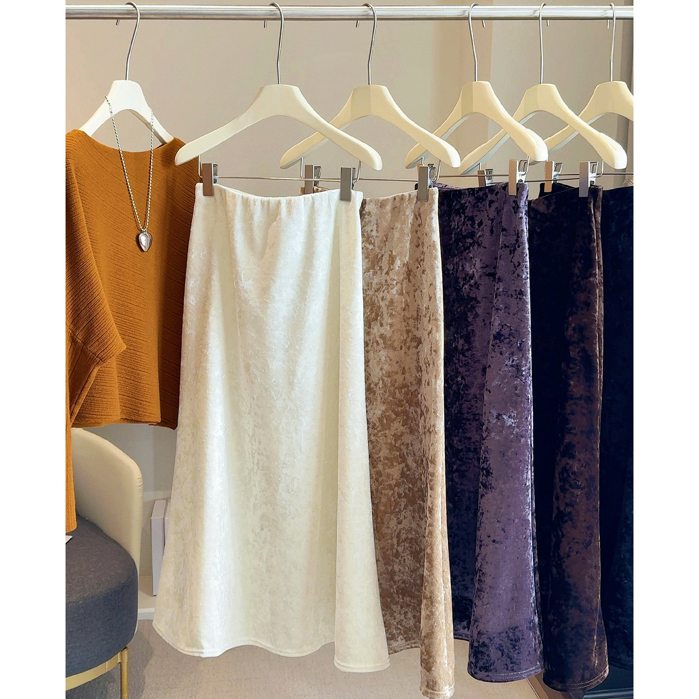 加绒加厚砖石绒鱼尾半身裙女冬新款高腰显瘦垂感a字包臀中长裙子