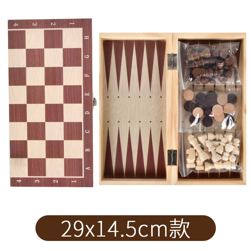 Ajedrez de madera maciza de madera tres en uno Checkers Juego de backgammon Puzzle portátil plegable