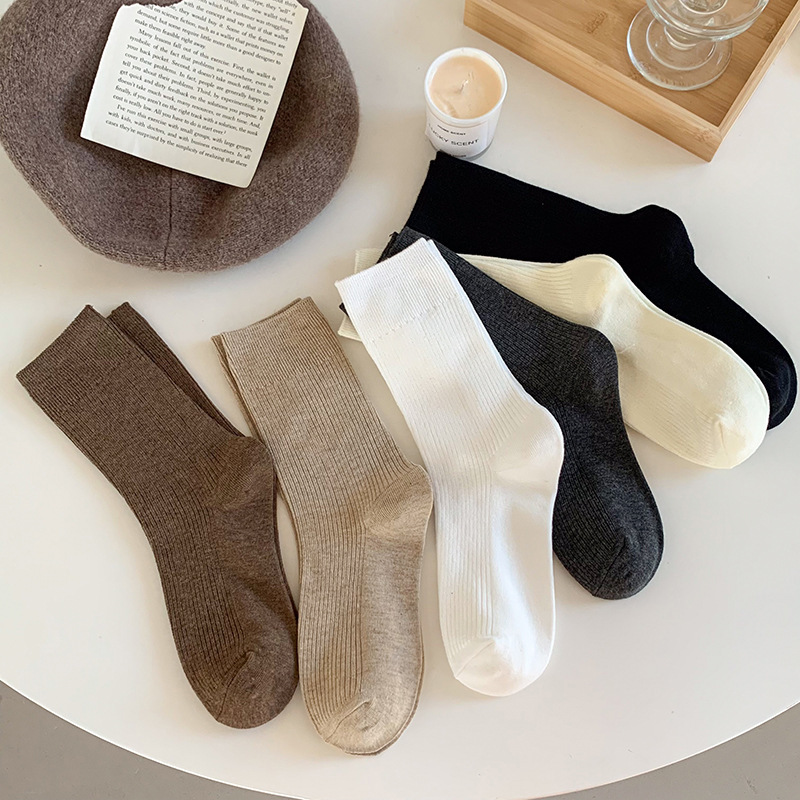 Maillard socks women's mid-calf socks spring and autumn ins Brown long pile socks autumn and winter Japanese style solid color all-matching women's socks