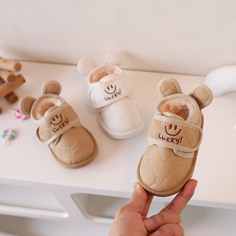 Botas de nieve para bebé botas de invierno de lana zapatos de algodón bebé niño bebé Niño Zapatos té de leche sonriente cara