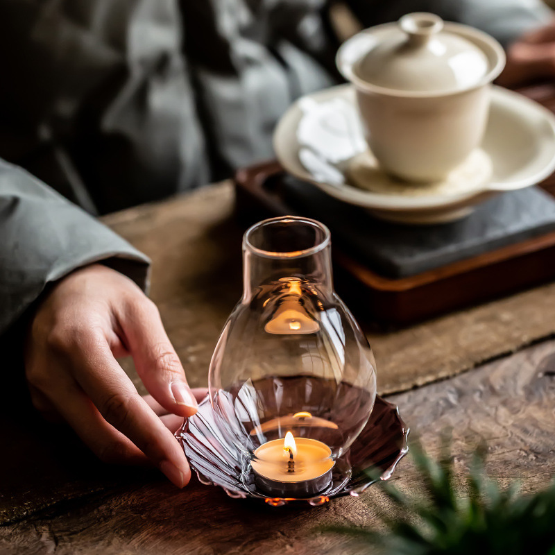 Retro a prueba de viento titular de la vela Zen simple vela Nordic cena cubierta de la vela de vidrio mesa de té decoración juego de té Accesorios