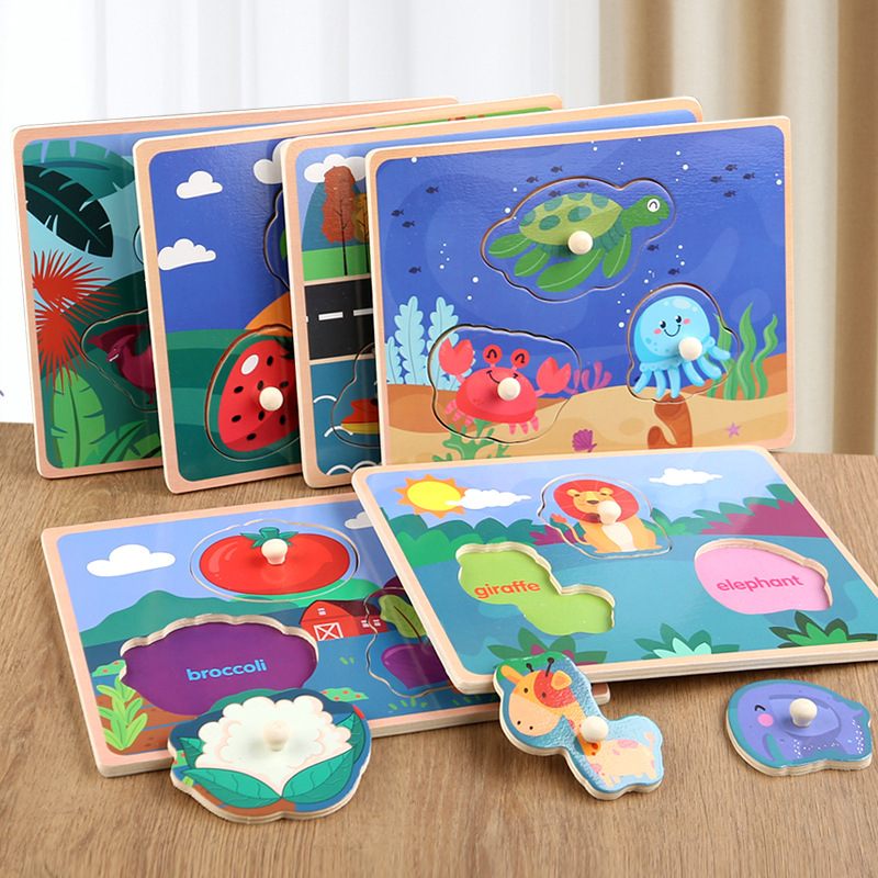 Bloques de madera para niños pequeños mezclados puzzle de madera inteligente puzzle de madera juguetes de puzzle de madera clavos de madera juguetes de agarración de mano
