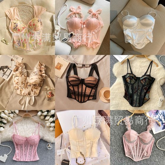 European and American Foreign Trade Fishbone Camisole Women's Inner Wear with Breast Pad Design Waist-Cinching Sweet Sexy Outer Wear Tube Top