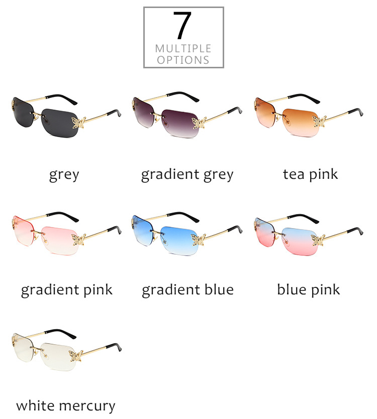 50g Weight Frameless Glasses Structure Sunglasses Classification PC, UV400 Protection Lens Material Square Glasses Style Travel Occasion Butterfly Pattern Women's Gender Simple Style, Classic Style Style Grey, Gold Color Simple Style Classic Style Butterfly PC UV400 Protection Square Frameless Women's Sunglasses 5