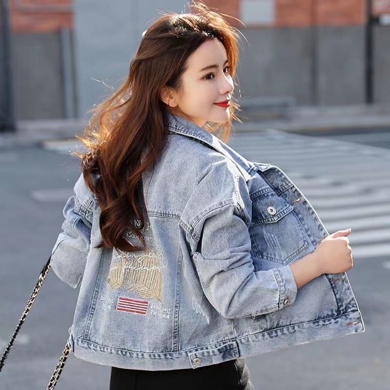 2022 spring and autumn Denim coat women's Korean-style Chic loose long-sleeved washed old all-match short jacket top clothes 2022 spring and autumn Denim coat women's Korean-style Chic loose long-sleeved washed old all-match short jacket top clothes