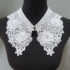 Versatile slimming black and white hollow embroidery DIY beaded milk silk shawl button style fake collar clothing accessories