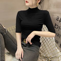 莫代尔中袖打底衫女半高领修身内搭2025新款五分袖百搭洋气上衣潮