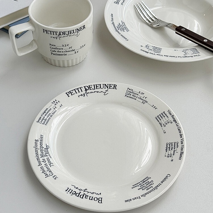 Blogger-Style French Retro English Letter Mug Breakfast Cup Salad Western Food Flat Plate Porcelain Blogger-Style French Retro English Letter Mug Breakfast Cup Salad Western Food Flat Plate Porcelain