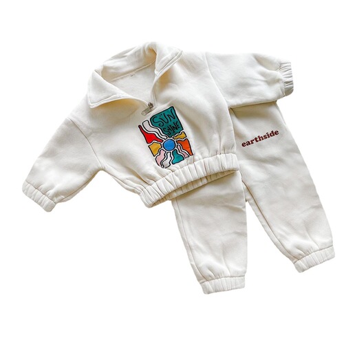 Korean Version New Baby and Toddler Pajama Set with Fleece Print, Stylish Zip-Up Hoodie for Boys and Girls