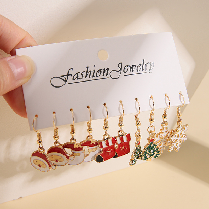 Fashion Christmas Tree Santa Claus Christmas Socks Alloy Enamel Womenu0027S Drop Earrings 1 Set