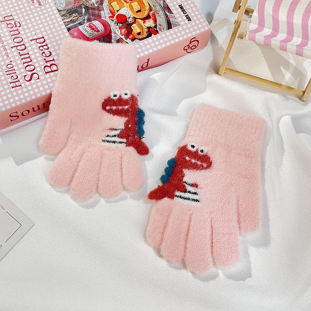 Niños guantes de conejo de orejas largas lindos y cálidos, cinco dedos, escritura de punto a prueba de frío y viento, guantes para niñas