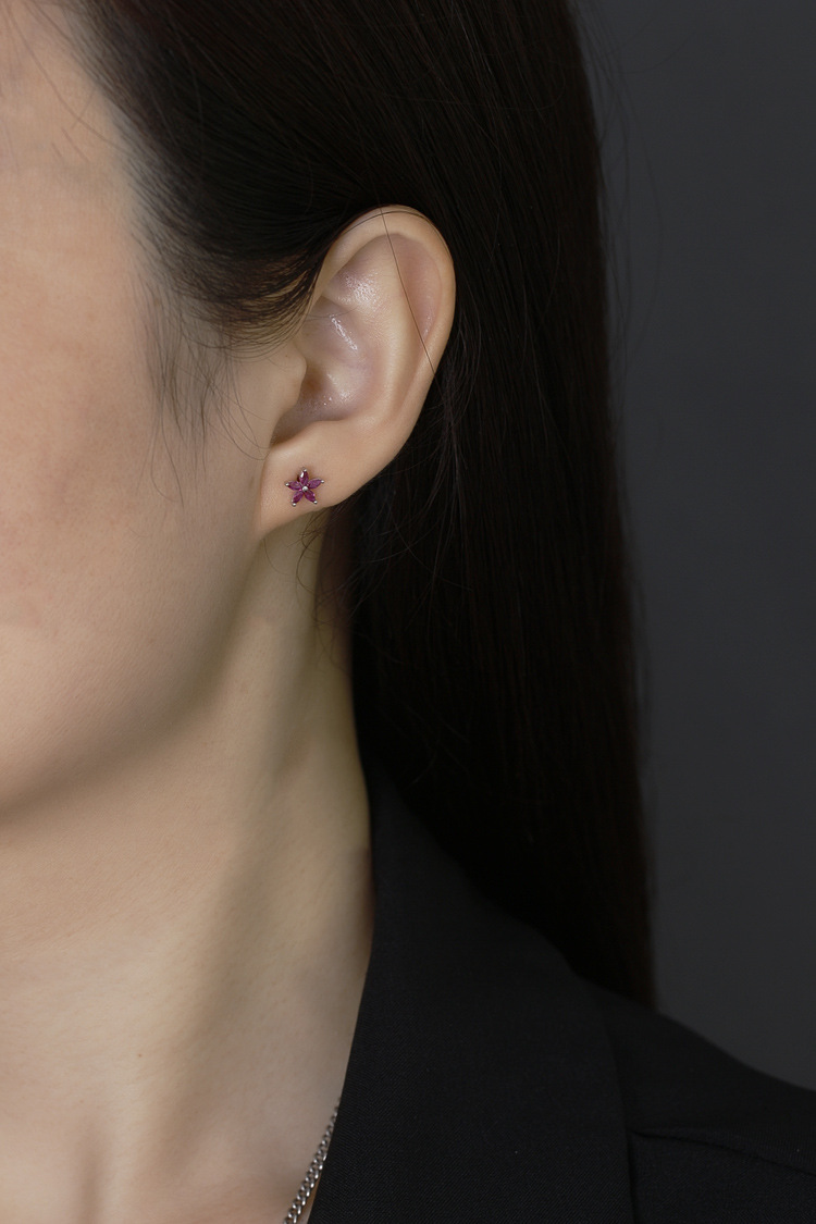 Sweet Flower Silver Inlay Zircon Ear Studs 1 Pair