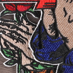 電腦繡花標個性手玫瑰花徽章布標服裝輔料裝飾跨境補丁貼刺繡布貼