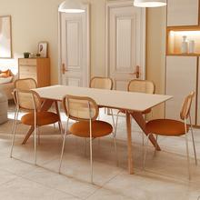 侘寂风岩板餐桌椅组合家用小户型白蜡木极简日式奶油风实木饭桌子