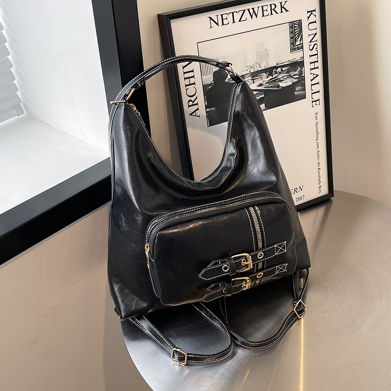 Nuevo bolso de mujer relajado retro estilo universitario bolso de hombro cinturón de botón de aguja decoración bolso de brazo de locomotora