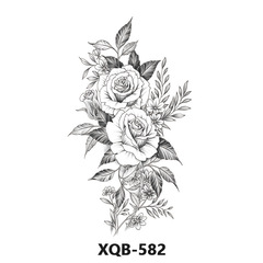 Factory Wholesale New Cross-border Black and White Flower Pattern Tattoo Sticker Amazon Plain Flower Sketch Tattoo Sticker Wholesale