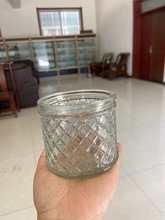 现货网格香薰蜡烛罐玻璃烛杯可喷色蒙砂玻璃瓶储物罐