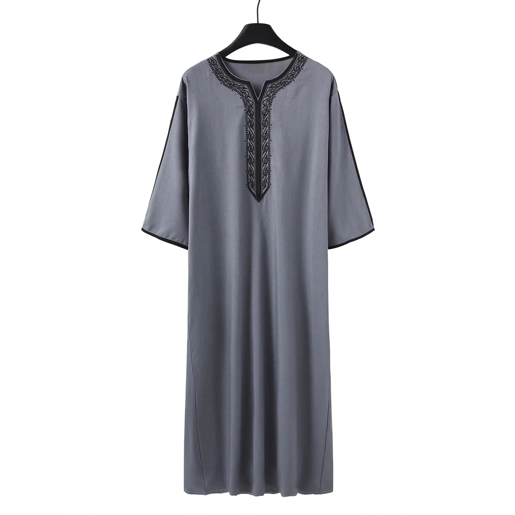 Kebaya da uomo in stile arabo mediorientale, con colletto alla coreana, girocollo, abbigliamento etnico alla moda_voghion.com
