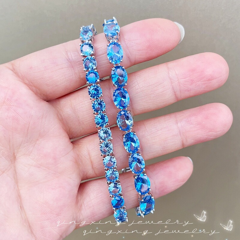 Light blue sharp crystal tennis bracelet gradient navy blue simulation blue topaz simple high-end luxury women's jewelry