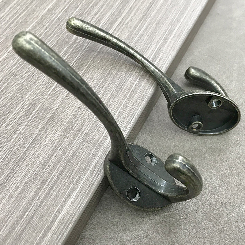 理美五金 仿古鋅合金衣鈎掛鈎實心美式復古銅掛衣鈎上下鈎羊角鈎