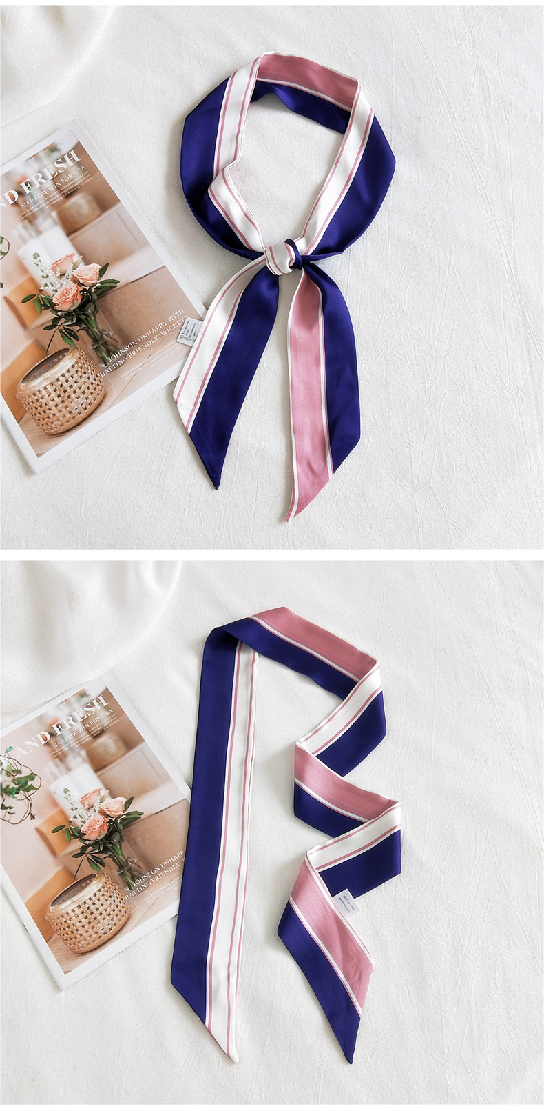 30g Weight Silk Scarf Classification Travel Occasion Unisex Gender Sweet Style Khaki, Grey, White, Purple, Red, Green, Blue, Yellow, Black Color Fashion Narrow Long Small Silk Scarf 22