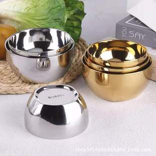 304 Stainless Steel Bowl, Double-Layer Insulated Bowl, School Canteen Household Rice Bowl, Soup Bowl, Thickeneded Korean Square and Round Rice Bowl