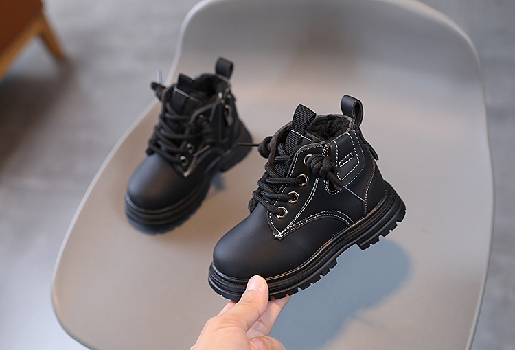 Bottes Martin chaudes pour enfants 2024 pour hommes, automne et hiver, nouveau style, courtes pour filles avec velours, cuir épais, bottes pour bébé_voghion.com