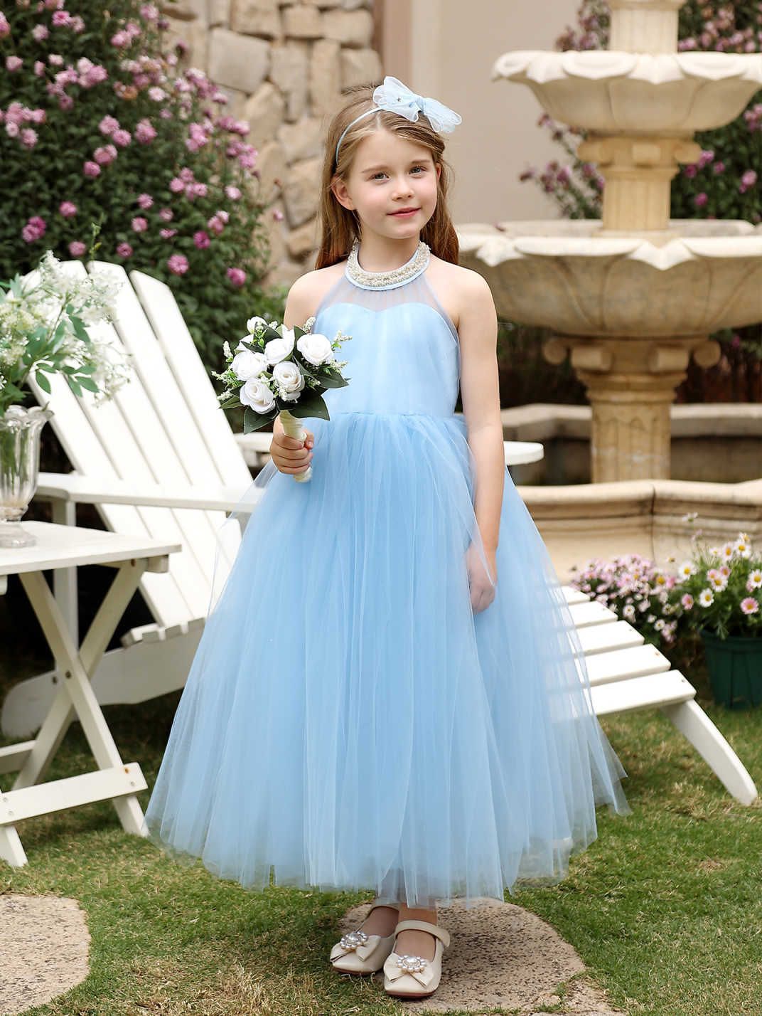 Nuevo cross-border niñas con espalda descubierta vestido de noche para niños, vestido de princesa, vestido de boda para niños, vestido de flores