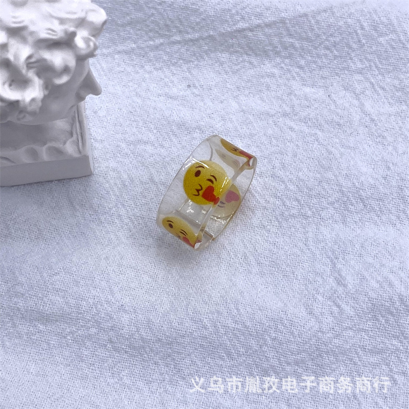 Nuevo anillo de humor de expresión de resina acrílica transparente divertido personalidad colorido estilo ins divertido apilado anillo conjunto