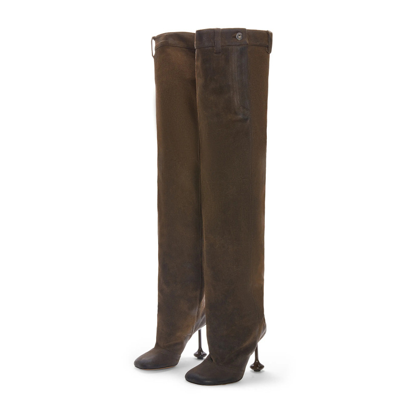 2024 Autumn and Winter New Export Square Toe Special-Shaped Heel Boots Large Round Toe Sexy Over-The-Knee Large Size Pile Boots for Women 2024 Autumn and Winter New Export Square Toe Special-Shaped Heel Boots Large Round Toe Sexy Over-The-Knee Large Size Pile Boots for Women