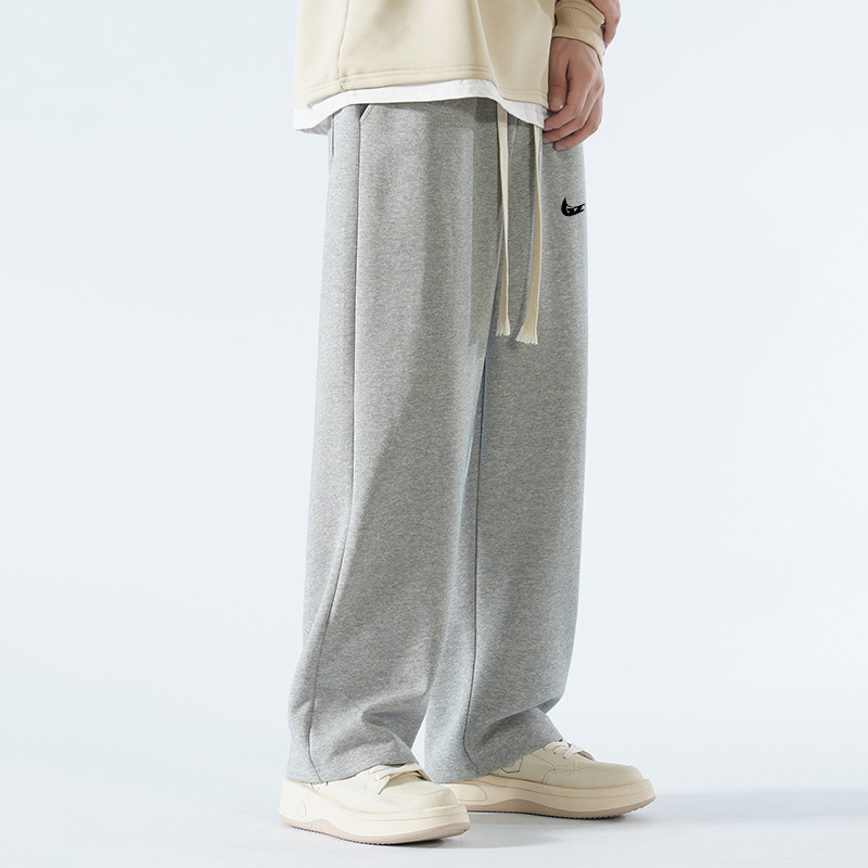 Cross-Border Fleece-Lined New Spring, Autumn, and Winter Men's Casual Straight-Leg Sports Pants Hong Kong Style Loose Wide-Leg Sweatpants Trendy